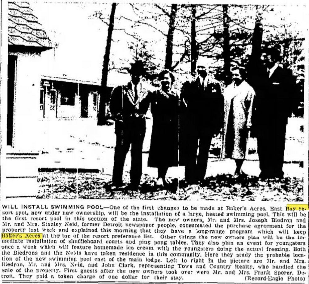 Bakers Acres Motel and Cottages (Waterfront Inn, Tamarack Lodge, Bakers Acres) - Apr 1959 Photo Of New Owners